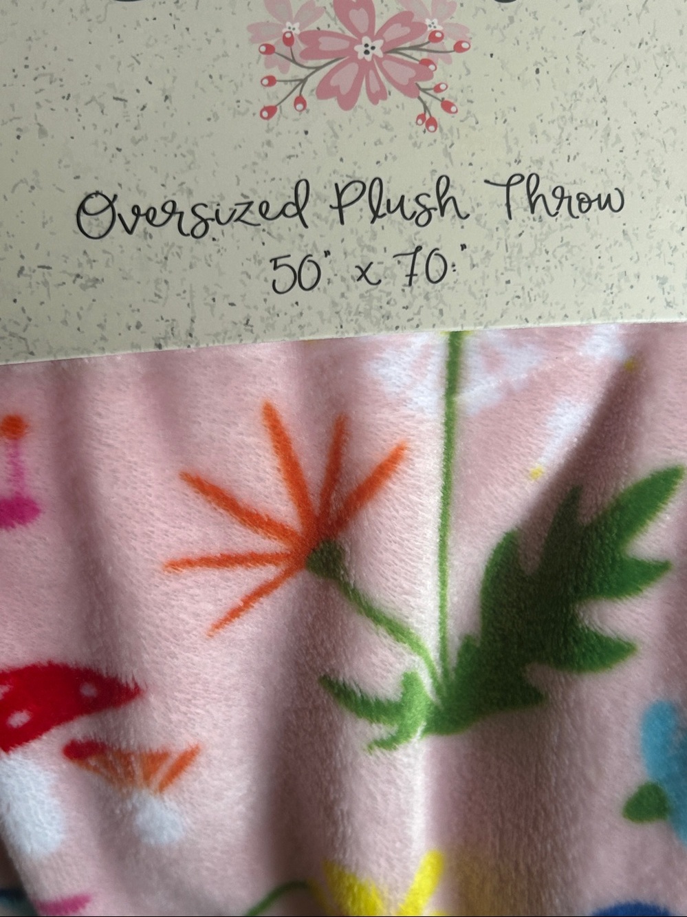 Summer Plush Blanket Spring Blooms Mushrooms Lady Bug Strawberries Pink 50 x 70 - Picture 5 of 11